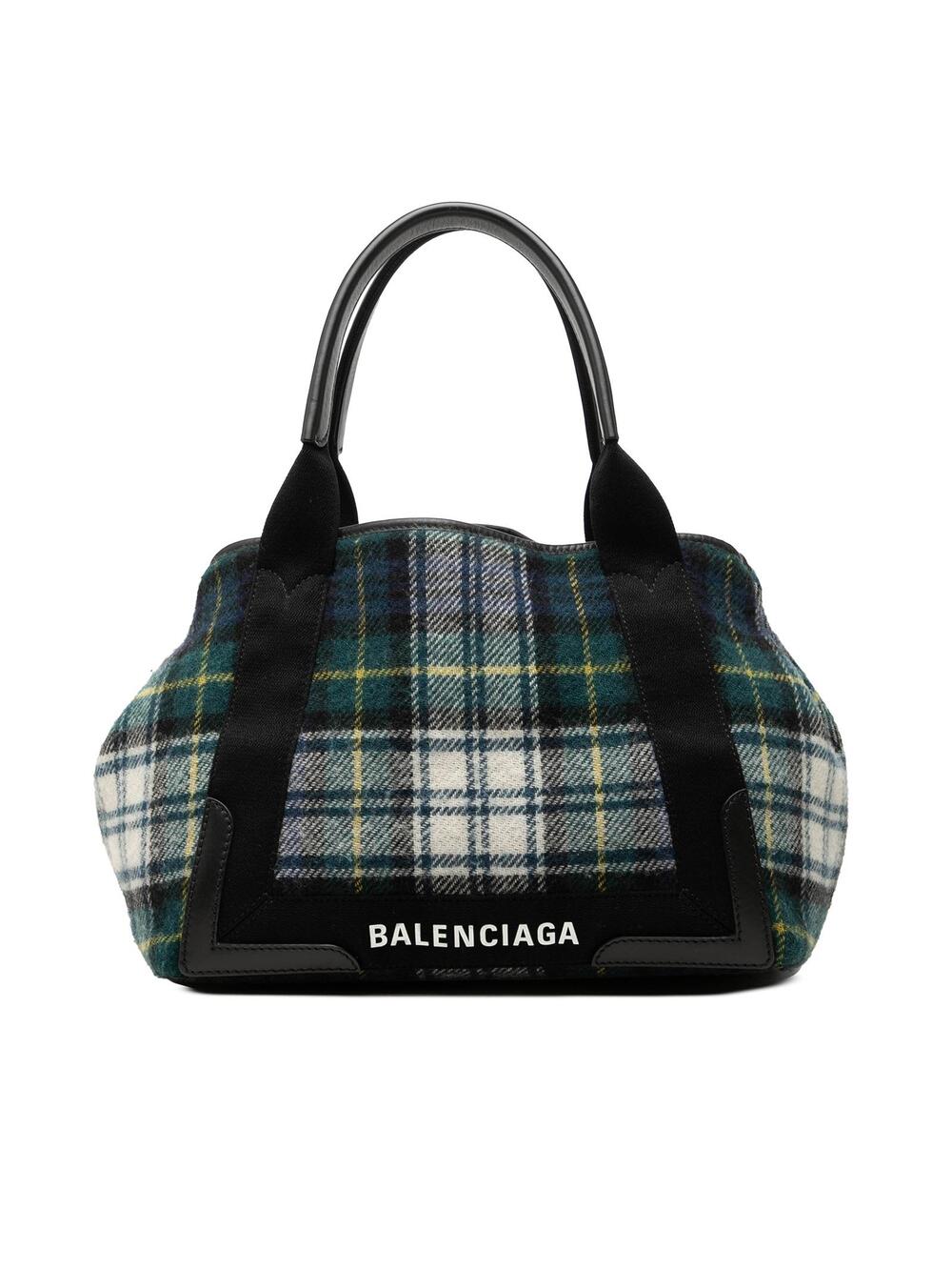 Balenciaga Plaid Wool Navy Cabas S Pre- #363626B64B